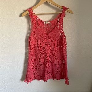 Elegant Pink Crochet Lace Top Sleeveless Tank Top Floral Hippie Boho Entro